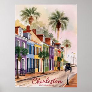 Poster Peinture à l'aquarelle de Charleston Caroline du S