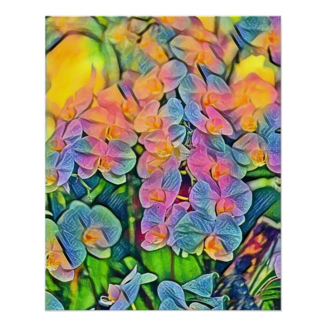 Poster Peinture à l'aquarelle de fleurs d'orchidées multi (Devant)
