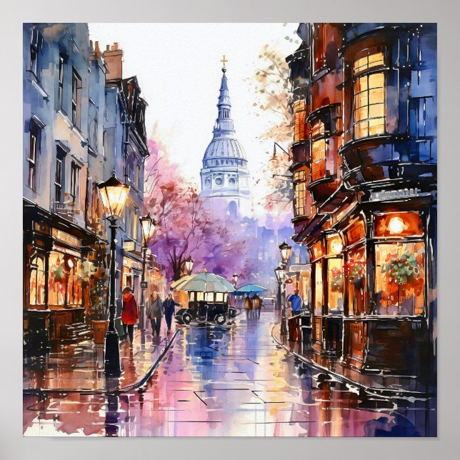 Poster Peinture à l'aquarelle de style bohémien de Londre (Devant)