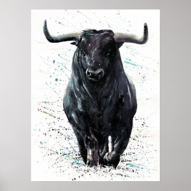 Poster Peinture à l'aquarelle de taureau de Buffalo (Devant)