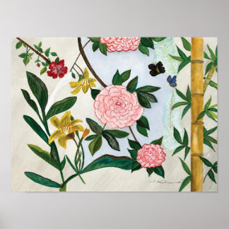 Poster PEINTURE À L'AQUARELLE - Fleurs et Papillons