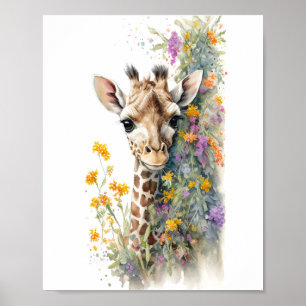 Poster Peinture à l'aquarelle Giraffe