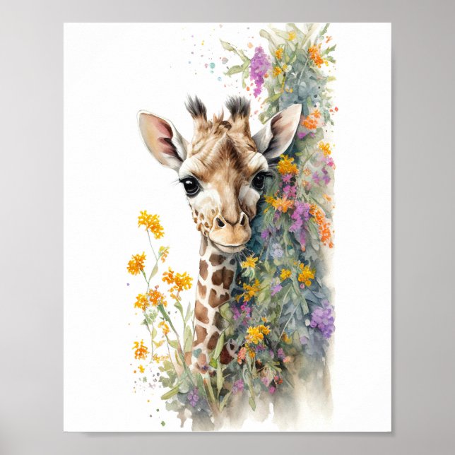 Poster Peinture à l'aquarelle Giraffe (Devant)