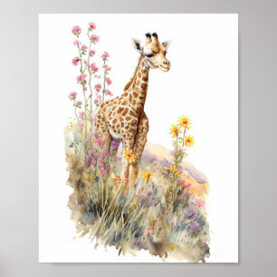 Poster Peinture à l'aquarelle Giraffe