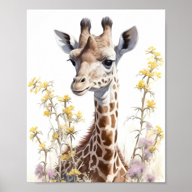Poster Peinture à l'aquarelle Giraffe (Devant)