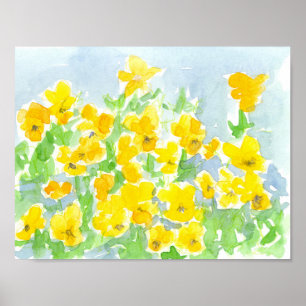 Poster Peinture à l'aquarelle jaune soleil