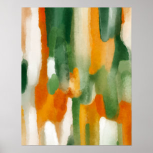 Poster Peinture à l'aquarelle verte orange
