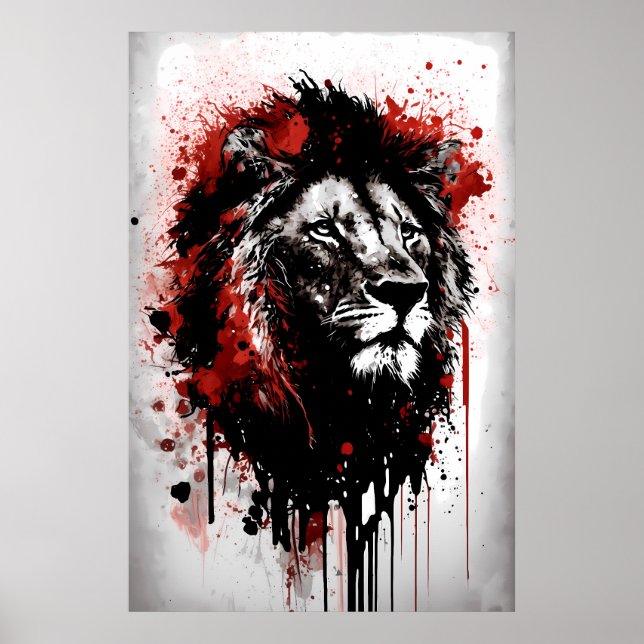 Poster Peinture à l'encre de lion (Devant)