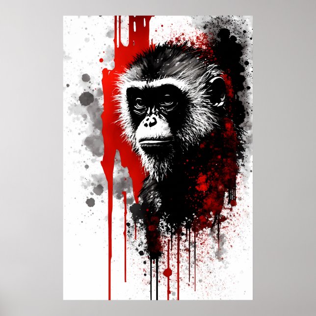 Poster Peinture à l'encre de singe capucin (Devant)