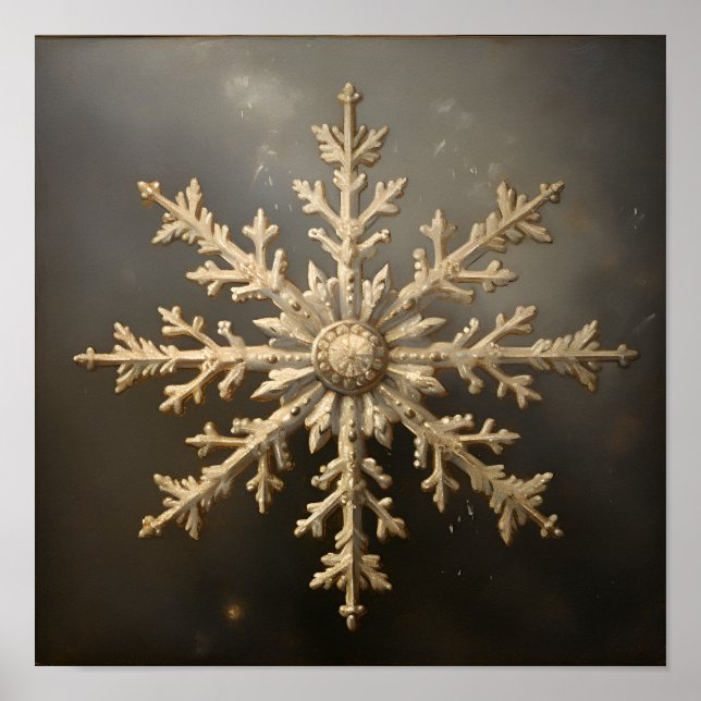 Poster peinture à l'huile antique d'un flocon de neige (Devant)