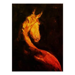 Poster Peinture à l'huile de cheval doré – Animal express