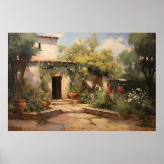 Poster Peinture à l'huile de monastère d'Europe vintage