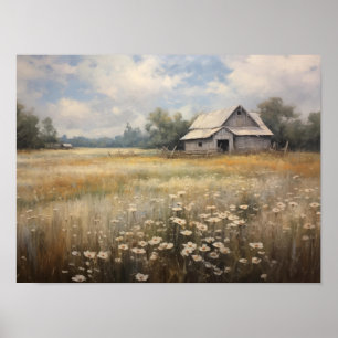 Poster Peinture à l'huile de paysage de fleur sauvage