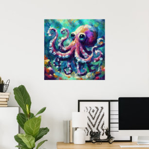 Poster Peinture à l'huile de pieuvre lunaire Plage nautiq