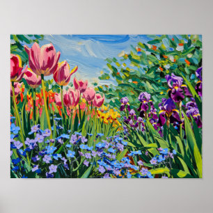 Poster Peinture à l'huile de prairie printanière vibrante