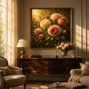 Poster Peinture à l'huile de roses ensoleillées – Décorat