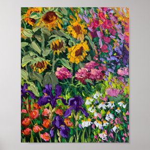 Poster Peinture à l'huile de tournesol d'été radieux et i