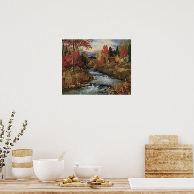 Poster Peinture à l'huile du paysage de la rivière d'auto (Cuisine)
