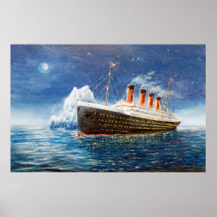 Poster peinture à l'huile du Titanic et de l'iceberg dans