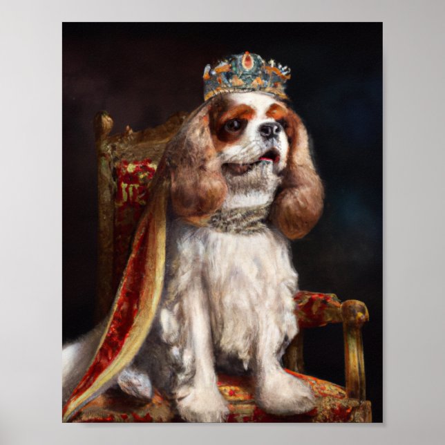 Poster Peinture à l'huile d'un chien portant une couronne (Devant)