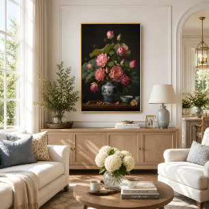 Poster Peinture à l'huile d'un élégant lotus rose dans un
