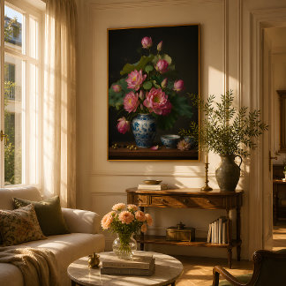Poster Peinture à l'huile d'un élégant lotus rose dans un