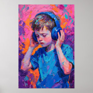 Poster Peinture à l'huile enfant autiste garçon en bleu