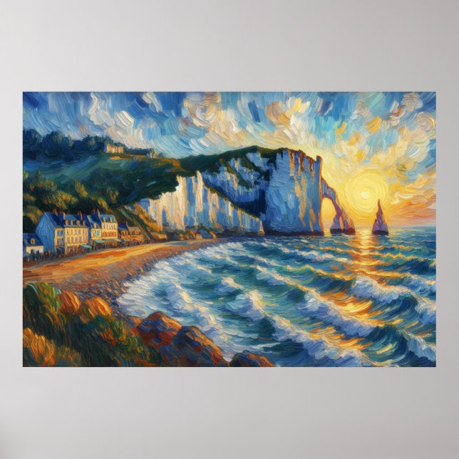Poster Peinture à l'huile Étretat (Devant)