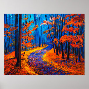 Poster peinture à l'huile montrant la belle forêt d'autom