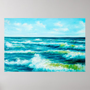 Poster peinture à l'huile montrant les vagues de l'océan 