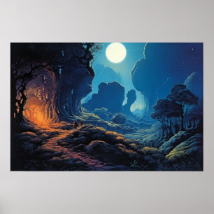 Poster Peinture à l'huile parcours surréaliste en clair d