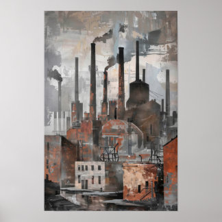 Poster Peinture à l'huile paysage industriel