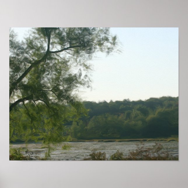 Poster Peinture à l'huile photo Arbre par marais (Devant)