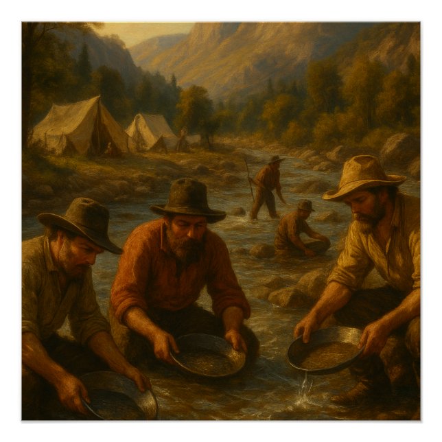 Poster Peinture à l'huile représentant la ruée vers l'or  (Devant)