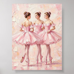 Poster peinture à l'huile rose coquette de ballerine (aff