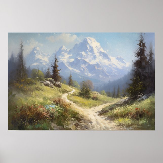 Poster Peinture à l'huile sur sentier de contreforts de m (Devant)
