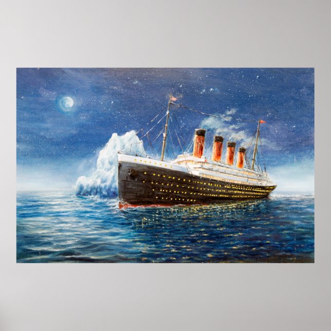 Poster peinture à l'huile sur Titanic et iceberg dans l'o (Devant)