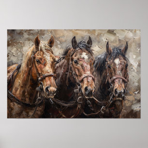 Poster Peinture à l'huile Trio de cheval
