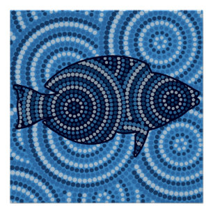Poster Peinture à points de poisson autochtone
