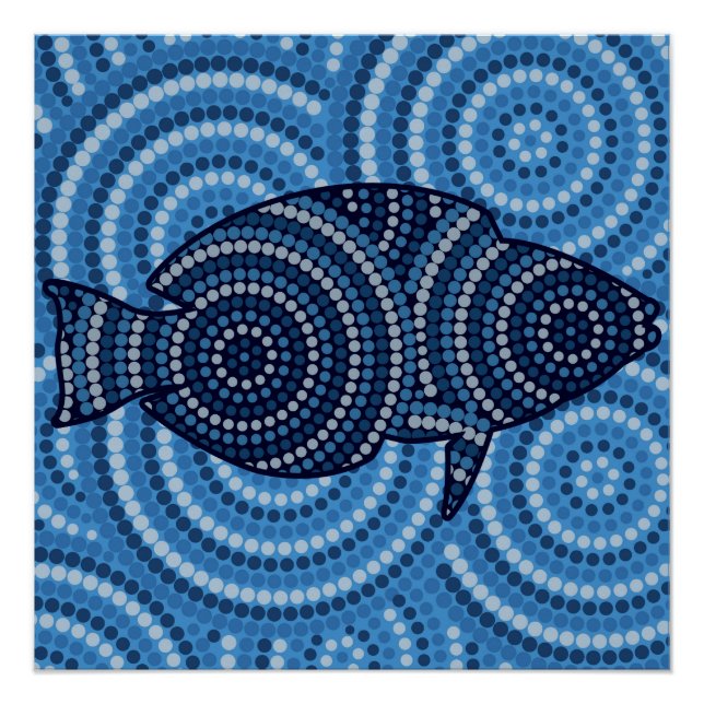 Poster Peinture à points de poisson autochtone (Devant)