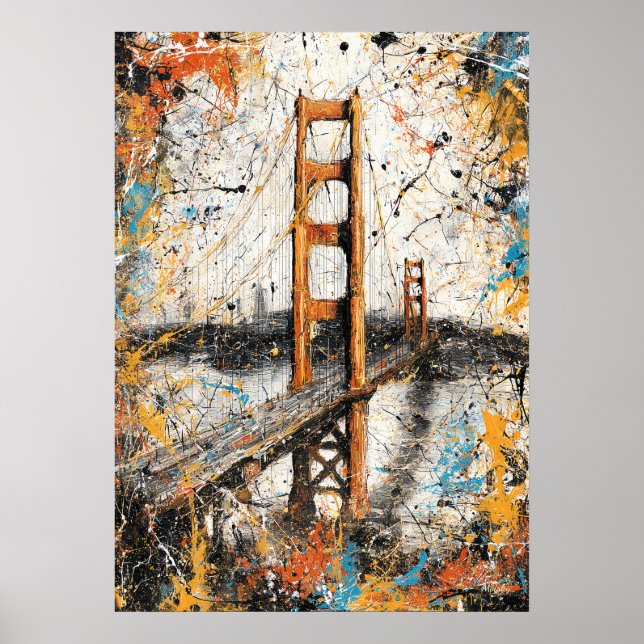 Poster Peinture Abstraite au Goutte de San Francisco Gold (Devant)