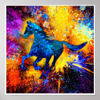 Poster Peinture Abstraite Cheval en Course