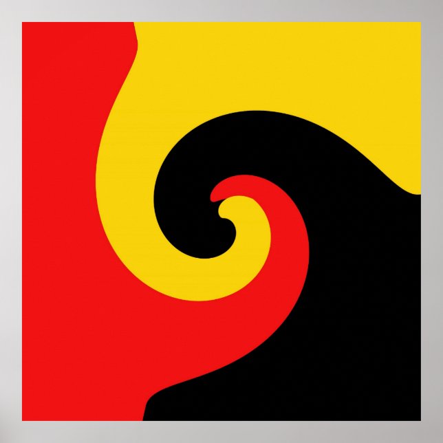 Poster Peinture Abstraite en noir jaune rouge (Devant)