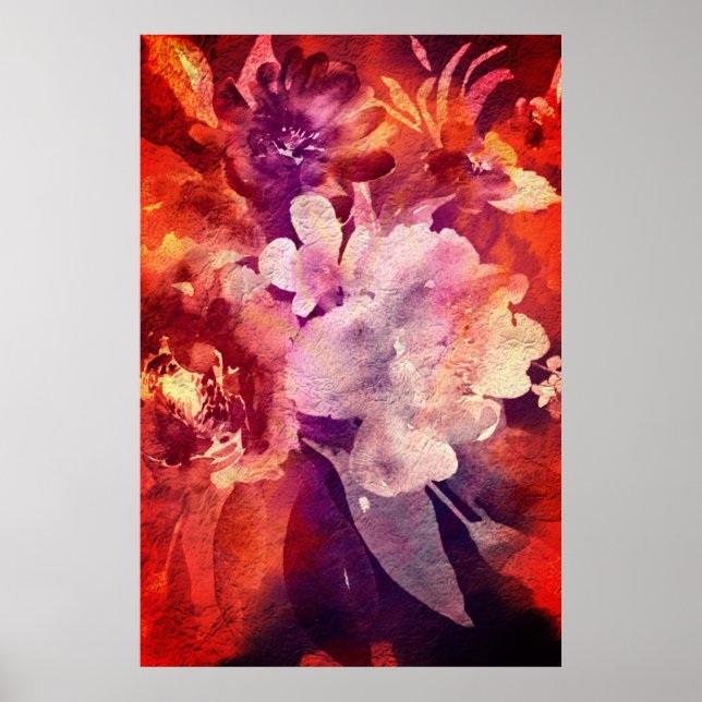 Poster Peinture Abstraite florale bordeaux artistique (Devant)