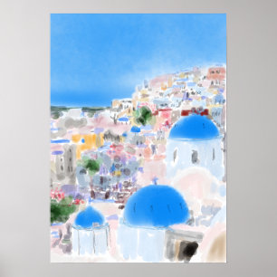 Poster Peinture Abstraite Grèce île Santorin passé pétrol
