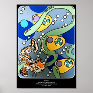 Poster Peinture abstraite moderne de poissons de Koi de