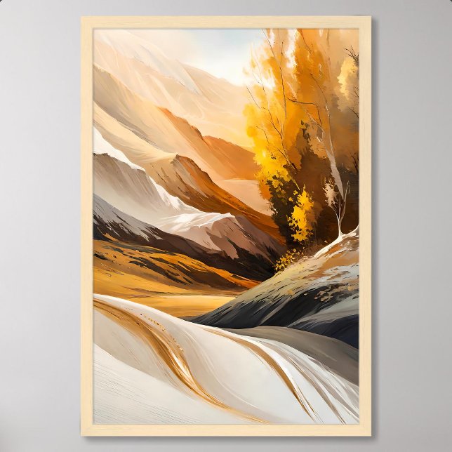 Poster Peinture Abstraite Vallée dans Gold Majestic Mount (Abstract Valley Painting in Gold Majestic Mountain)