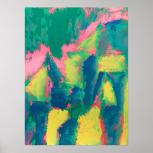 Poster Peinture Abstraite verte et rose Art Abstrait Abst