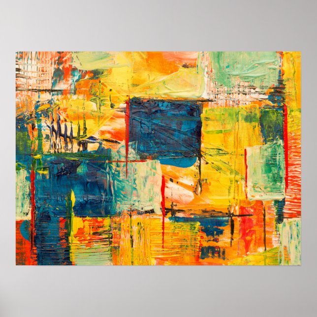 Poster Peinture acrylique Abstraite multicolore jaune (Devant)