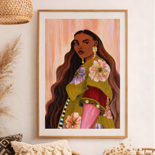 Poster Peinture acrylique de femme afrobohémienne vibrant